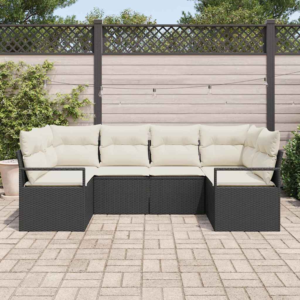 Garten-Sofa-Set mit Kissen mit Speicher 6 pcs Schwarz und Creme